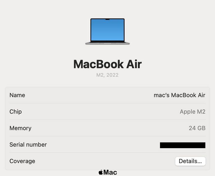 Apple MacBook Air 13 M2 2022 24Gb 1000Gb Space Gray M1325 фото