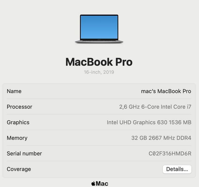 Apple MacBook Pro 16 2019 intel i7 32/512Gb Radeon 5300M 4Gb Space Gray M1116 фото