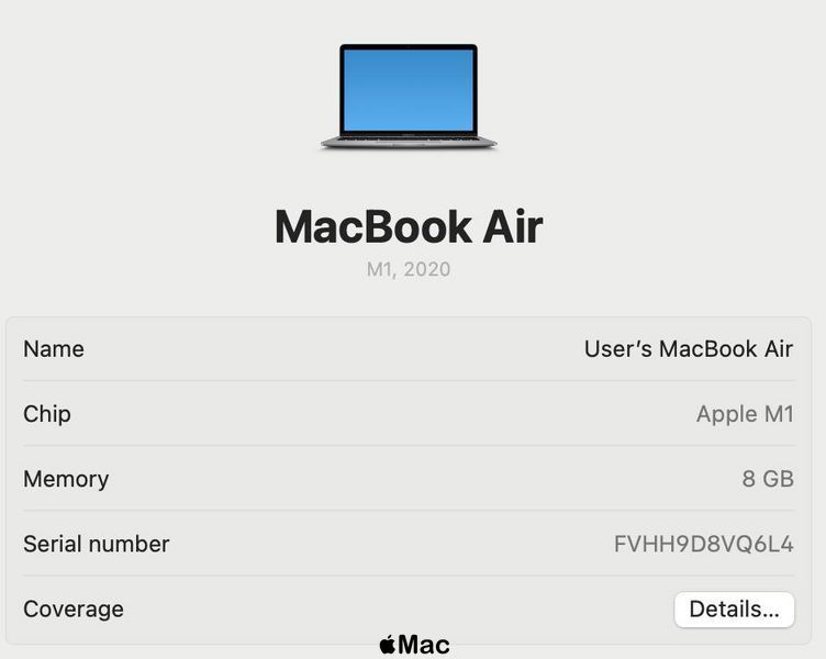 Apple MacBook Air 2020 M1 8/256Gb Space Gray M975 фото