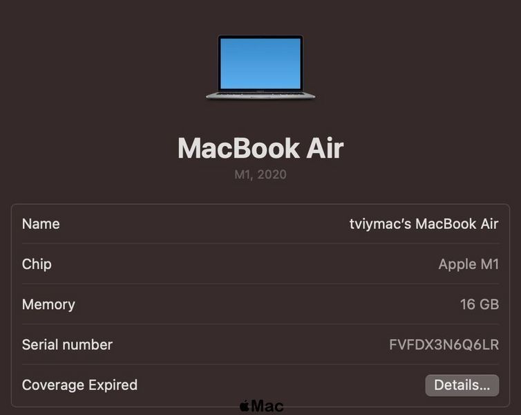 Apple MacBook Air 2020 M1 16/256Gb Space Gray M949 фото