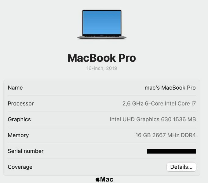 Apple MacBook Pro 16 2019 intel i7 16/512Gb Radeon 5300M 4Gb Space Gray M995 фото